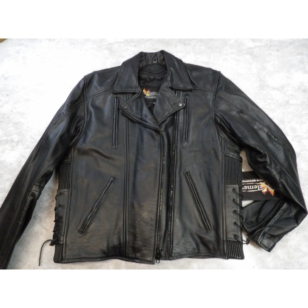 Xelement Jacket Mens Medium Leather Motorcycle Biker‎ Full Zip Quilted Lined
